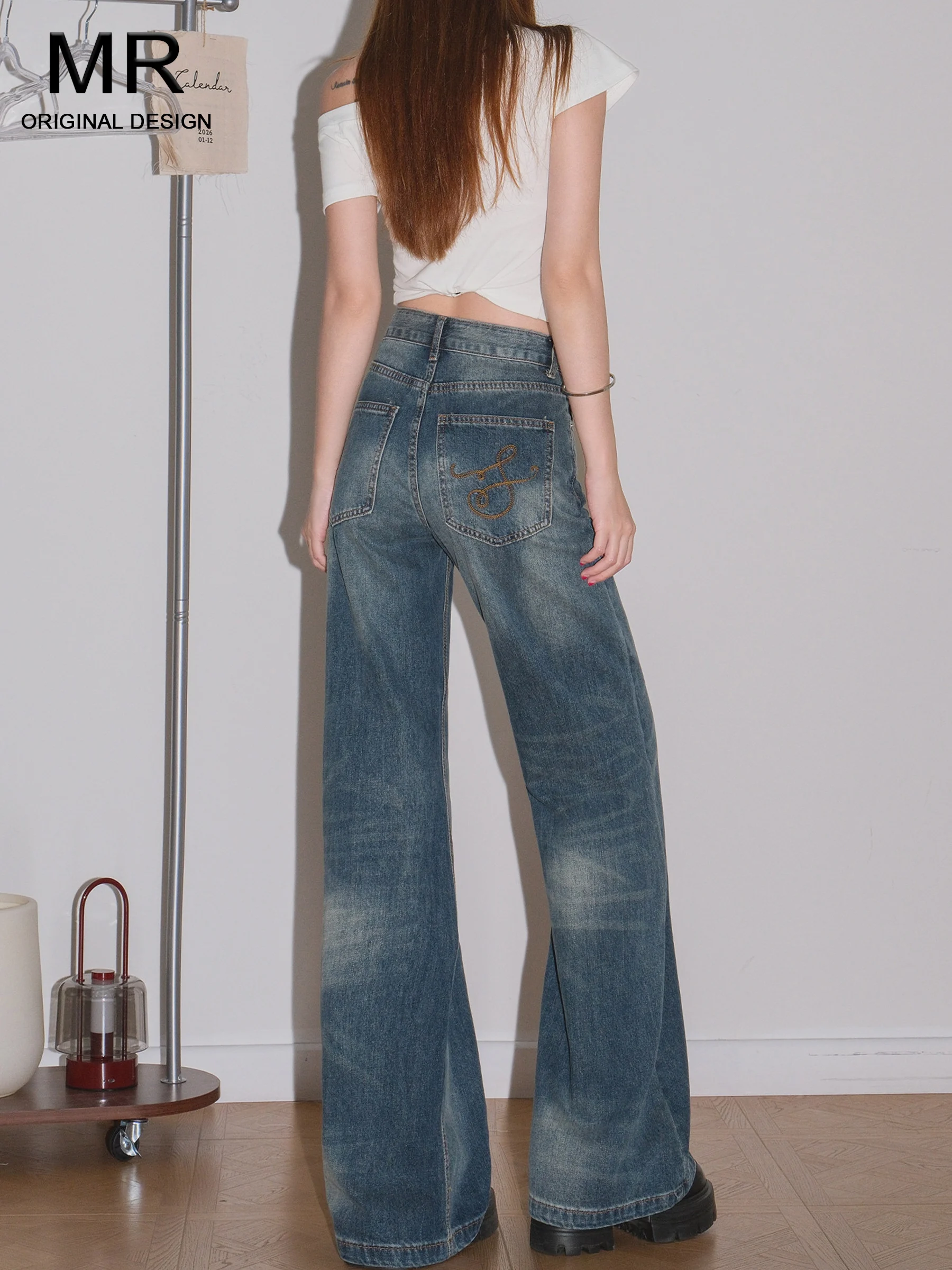 

Retro High Waist Embroidered Flared Denim Jeans Women's Summer Loose Slimming Hot Girl Floor Length Bell Bottoms Casual Wear