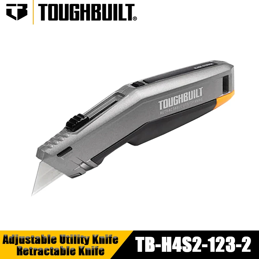 TOUGHBUILT TB-H4S2-123-2 Adjustable Utility Knife Retractable Blade Adjustable Retractable Knife with Five Blades Hand Tools