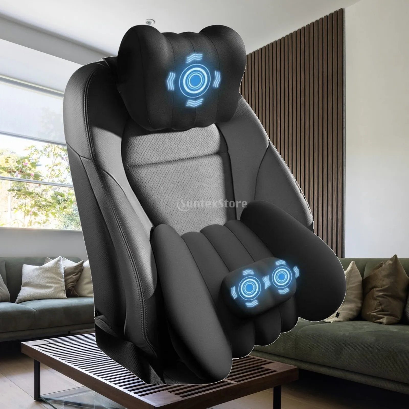 Ergonomic Car Massage Cushion with Vibration Memory Foam Neck Back Massager for Long Drive Comfort