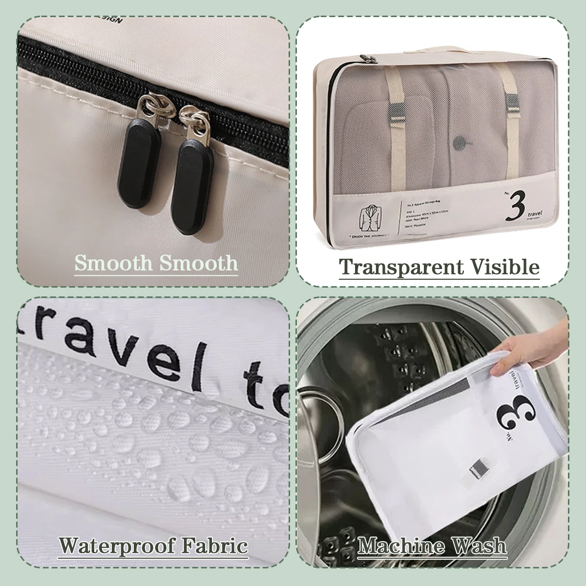 7 Pcs Minimalist Simple Letters Pattern Packaging Cubes, Lightweight Versatile Luggage Bag Set