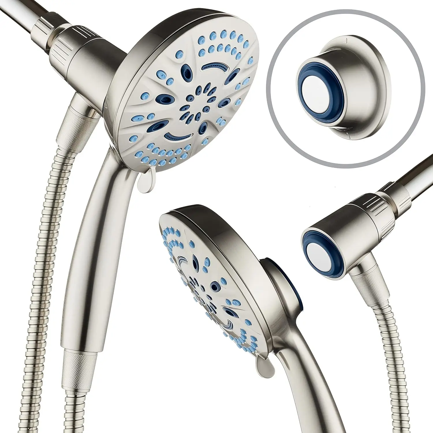 8-Mode High-Pressure Handheld Shower Head with Magnetic Docking System, 5 Inch Face, Hygienic Jets, 6 ft Stainless Steel Hose