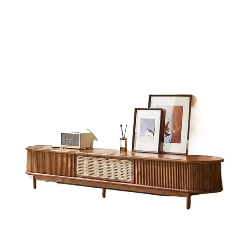 New Custom Multi Functional Rolling Shutter Door Vine Frame TV Cabinet Natural Durable Living Room TV Console