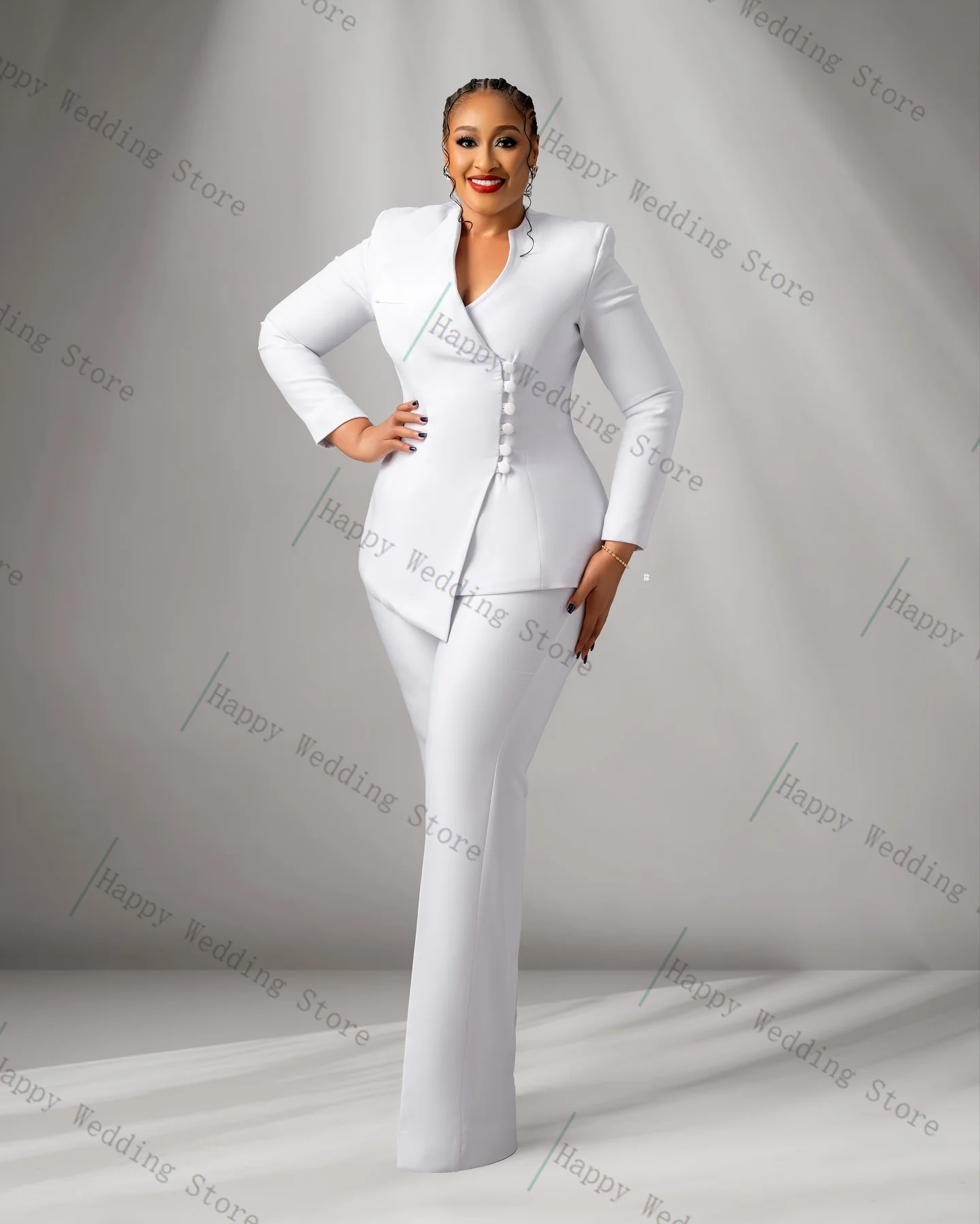 

Elegant White Women Suit Set 2 Piece Blazer Pants Trousers Fall Autumn Cotton Formal Office Lady Customized Jacket Prom Coat