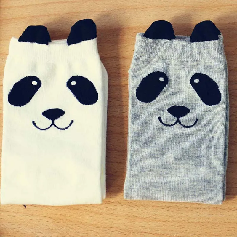 Black White Gray Girls Cute Cartoon Panda 3D Eared Socks Funny Harajuku Hipster Animal Casual Sokken Dropship