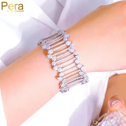Pera Magnificent Excellent Quality Micro Pave Full CZ Link Chain Big Wide Bracelets Bangle Luxury Wedding Jewelry for Women B131
