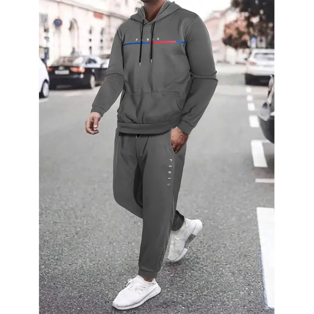 Paris printed suit men\'s two-piece hoodie sweatpants men\'s autumn and winter street fashion casual hoodie jogging suit