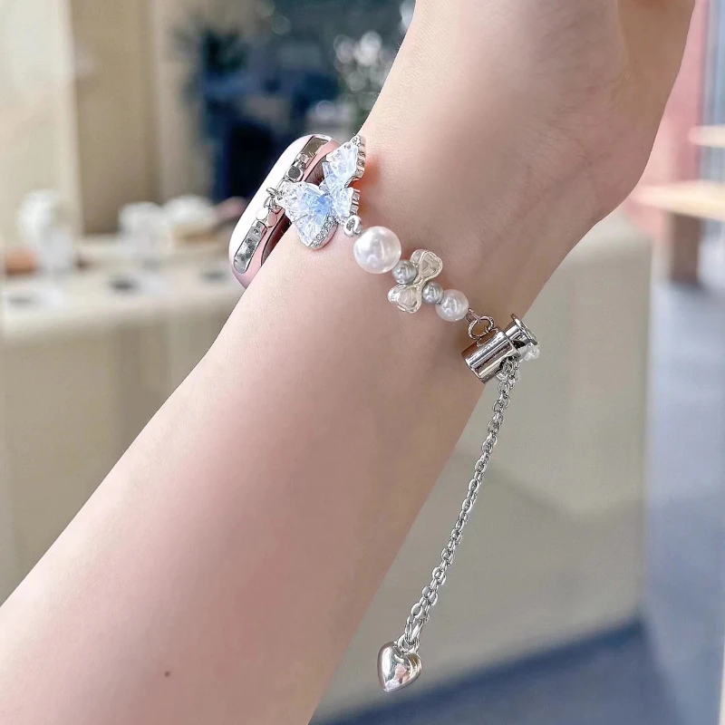 مناسبة ل أبل IWatch 9 8 7 6 5 الصيف الجليدية فراشة اللؤلؤ سوار معدني 42 46 49 مللي متر الجيل حزام ساعة اليد الساعات #4