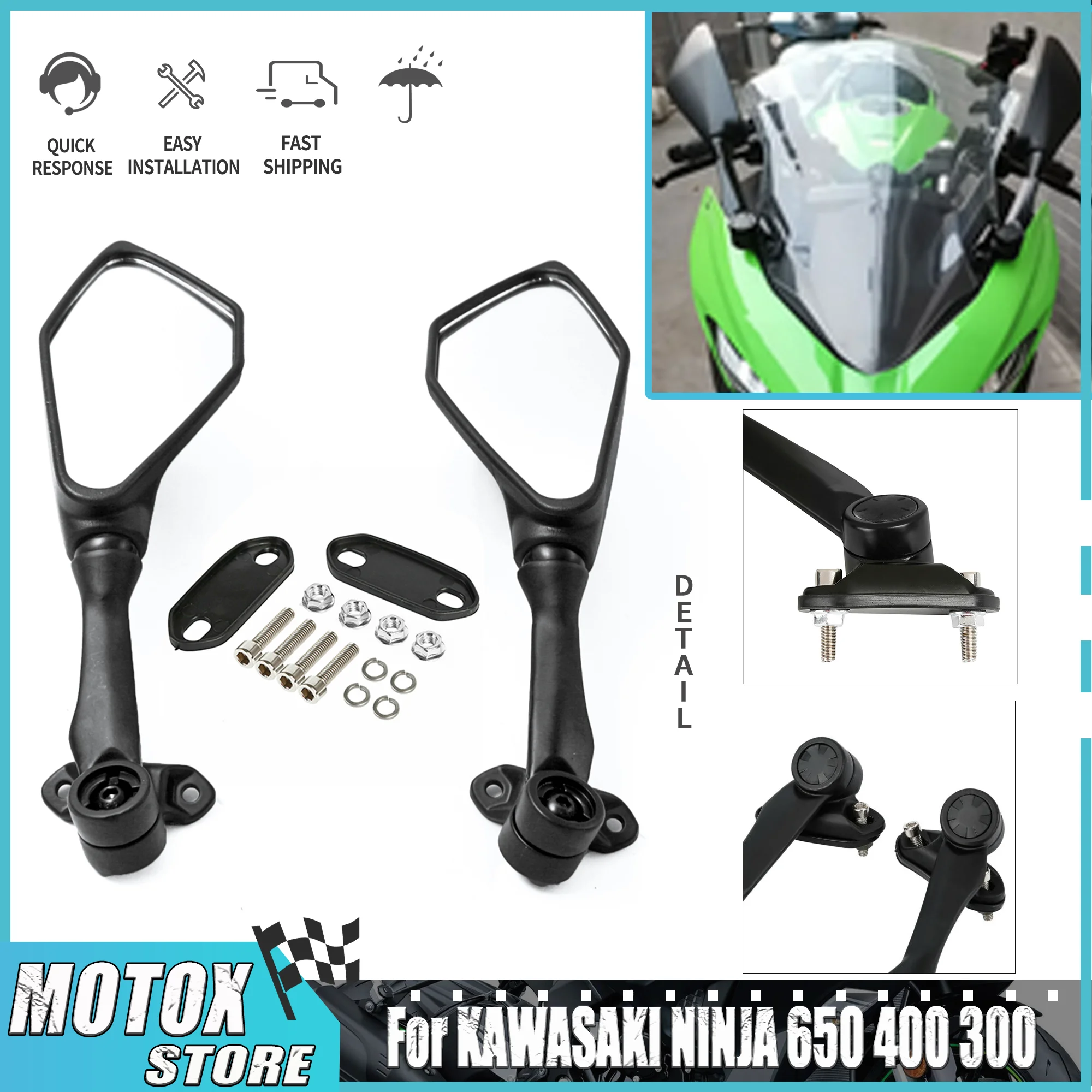 

Motorcycle Rear View Mirror Fit For KAWASAKI NINJA 125 300 650 400 EX650 EX400 EX300 2022 2023 2024 2025 Rearview Side Mirrors