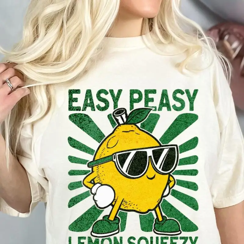 Fácil peasy limão squeezy t camisa retro 90s verão praia vintage t sol vibrações bolso limoncello mãe bestie