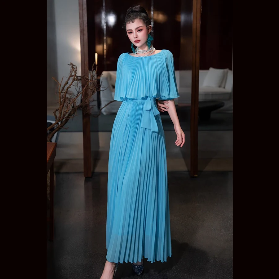 

2025 Runway Short Sleeve Pleated Long Dress 2412305Z01