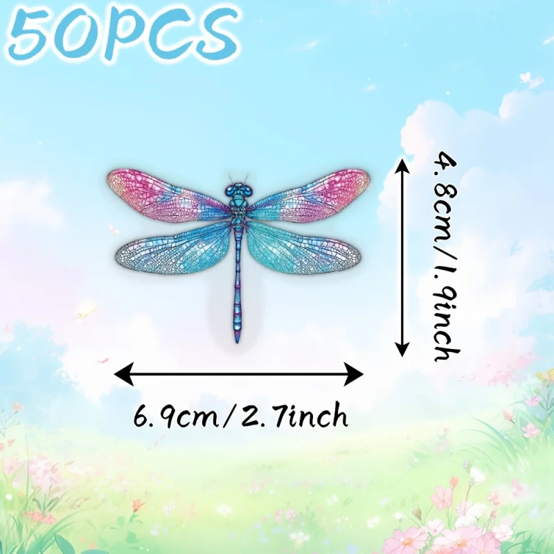 50pcs Transparent dragonfly decorative stickers for New Year gift party decors Back to school laptop cellphone case skateboard