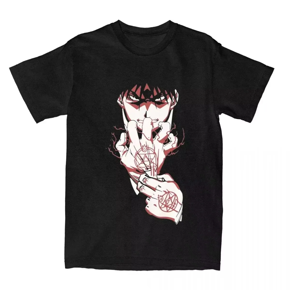 

Мужские футболки Roy Mustanged, аниме «Стальной алхимик», одежда из чистого хлопка, футболка с короткими рукавами, футболка с круглым вырезом, футболки больших размеров