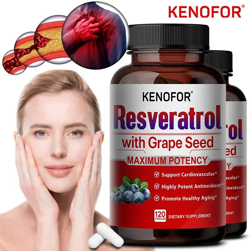 Resveratrol with Grape Seed Extract - Antioxidant Supplement - Helps Support Skin Health, Overall Health and Metabolism