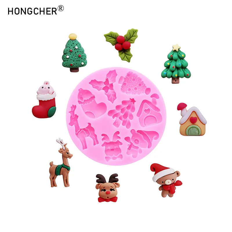 Weihnachten Serie Glocken Weihnachtsbaum Schneemann Schnee Haus Fondant Kuchen Silikonform DIY Harz Schmuck Zubehör Tropfform