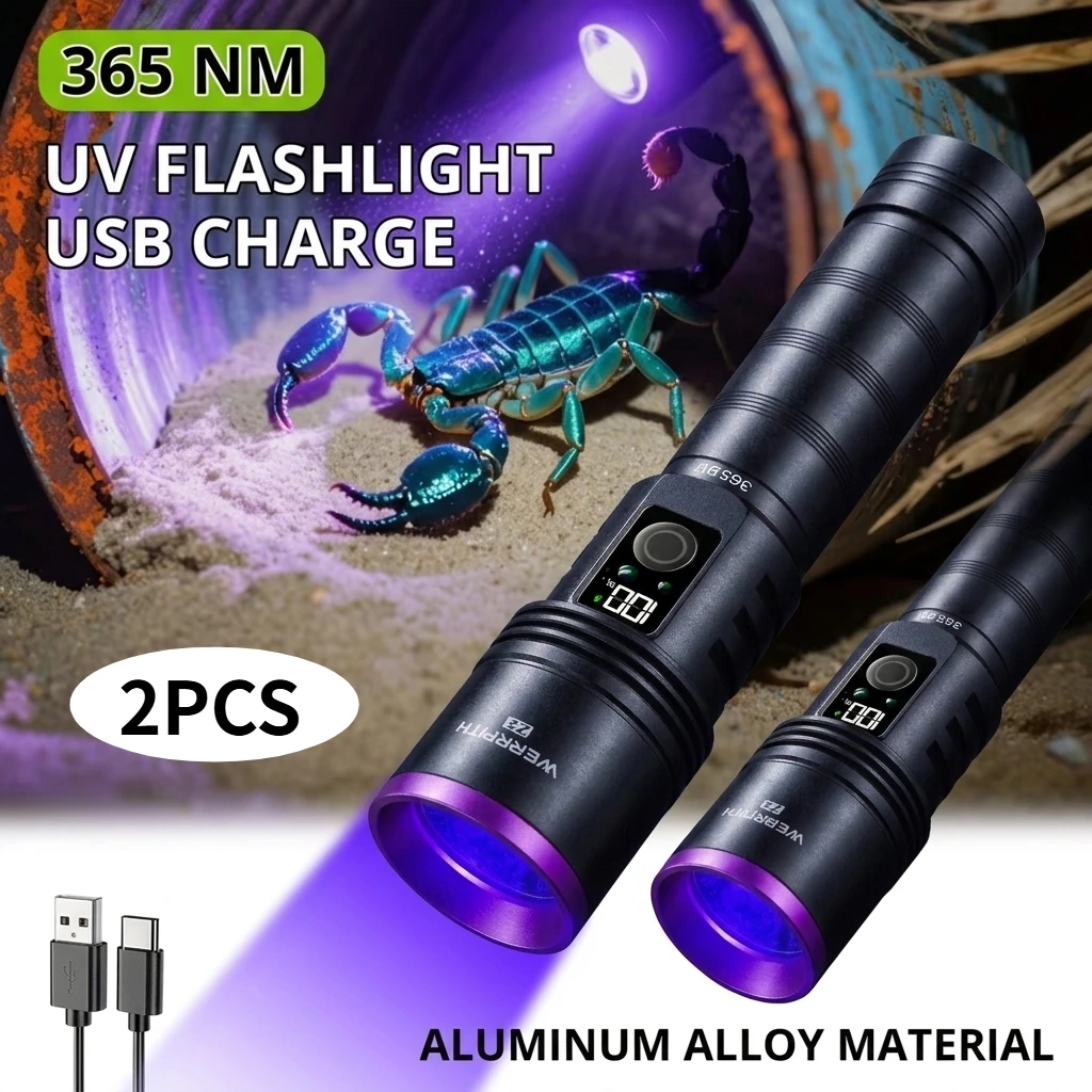 365nm UV Flashlight Black Filter Lens Type-C Charging Waterproof for Pet Urine Cat Ringworm Scorpion Mineral Detection