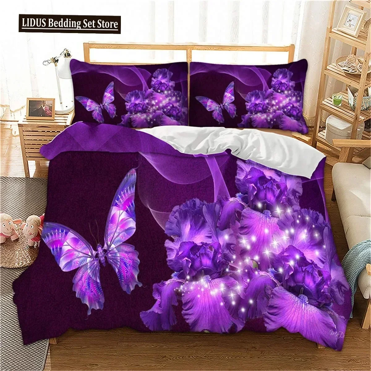 

3D Print Butterfly Duvet Cover Set Full Size,Rainbow Bedding Set For Girls,Rainbow Butterflies Comforter Cover Set