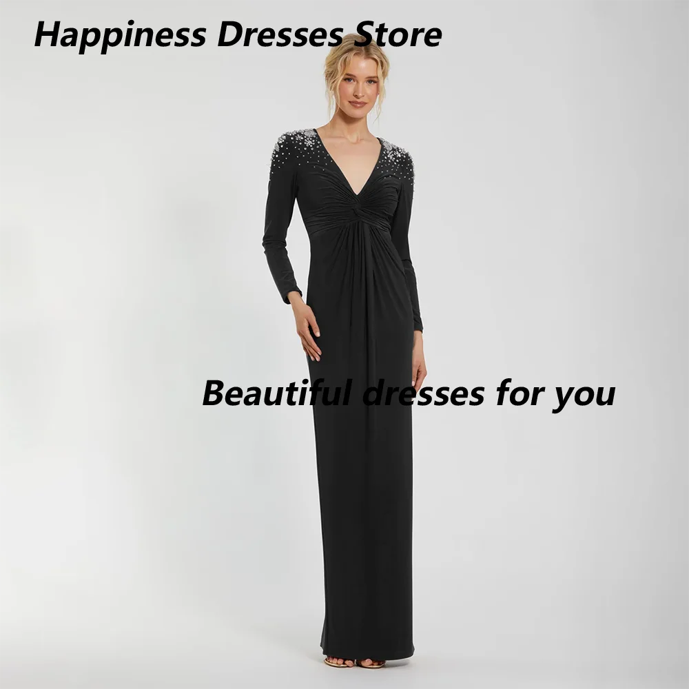

Luxury Evening Dress 2025 Crystal Long Sleeves Evening Gowns for Women Floor Length Straight Modern Prom Dress Customized