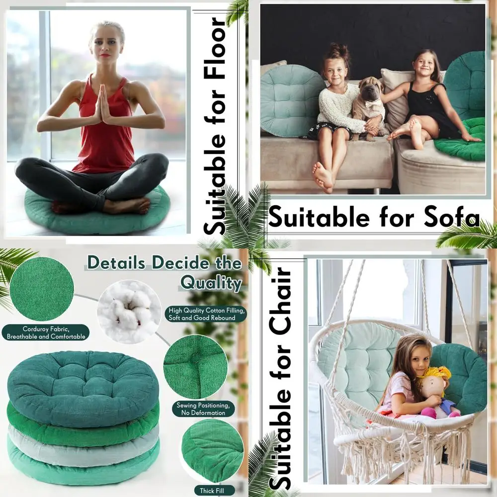 

Round 22 Large Square Floor Cushions - Set of 4 in Gradual Green for Meditation, Picnics, and Parties