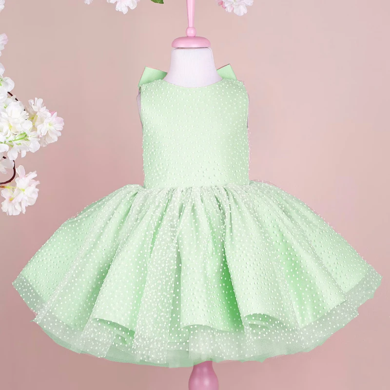 Pink Flower Girl Dresses Satin Polka Dot Skirt With Bow Sleeveless For Wedding Birthday Party Banquet Princess Gowns