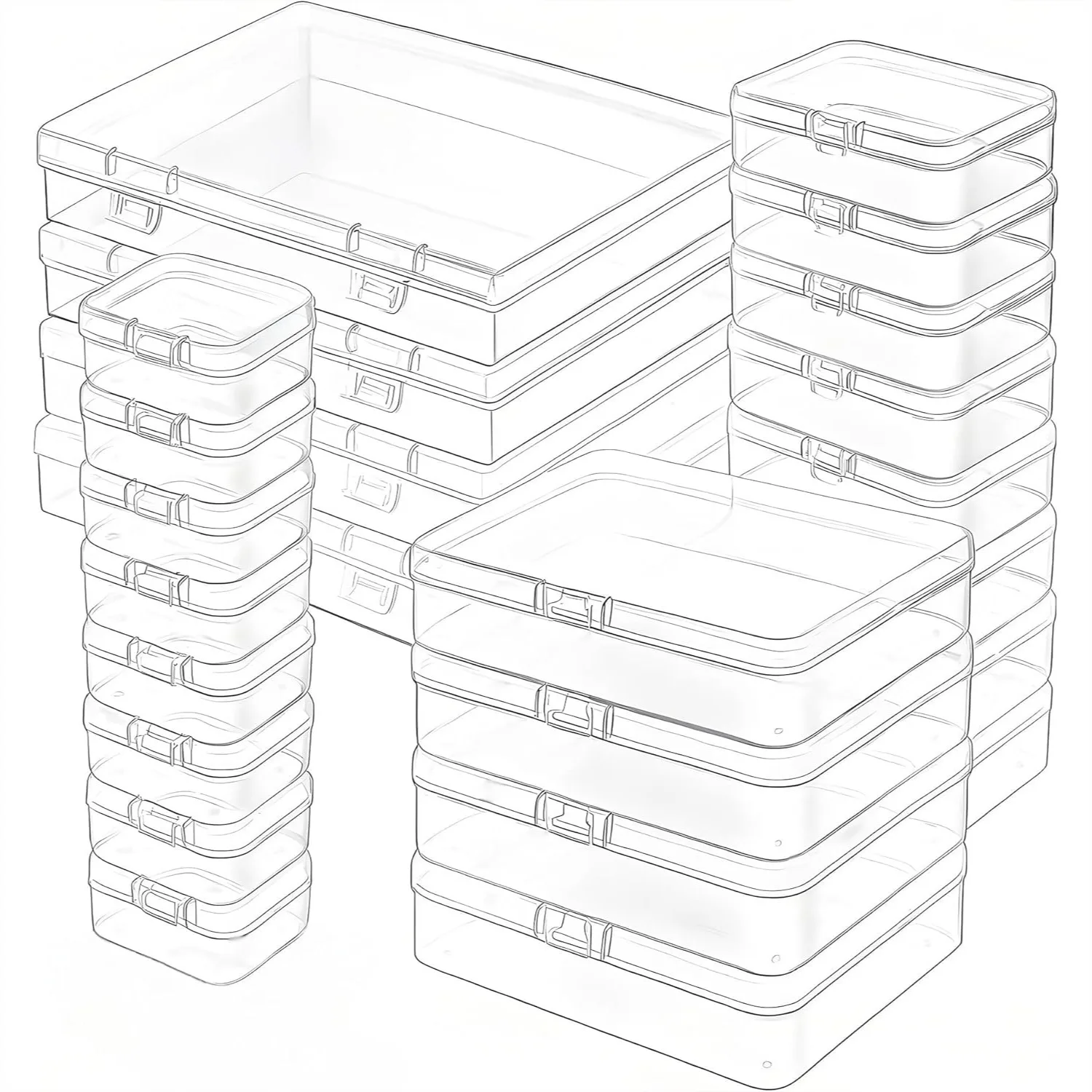 

Plastic Case Bead Organizer Box 24 Pack Mixed Size Small Clear Storage Containers with Hinged Lid and Labels for Jewelry Crafts