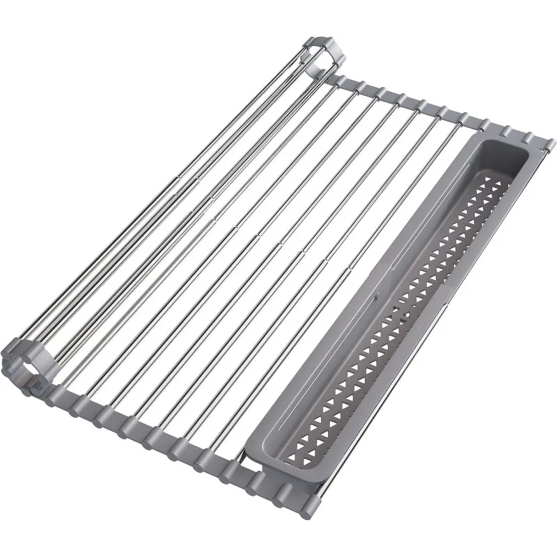 Stainless Steel Telescopic Sink Drain Rack Kitchen Dish Storage Rack Free Installation Dual Mode Shelf