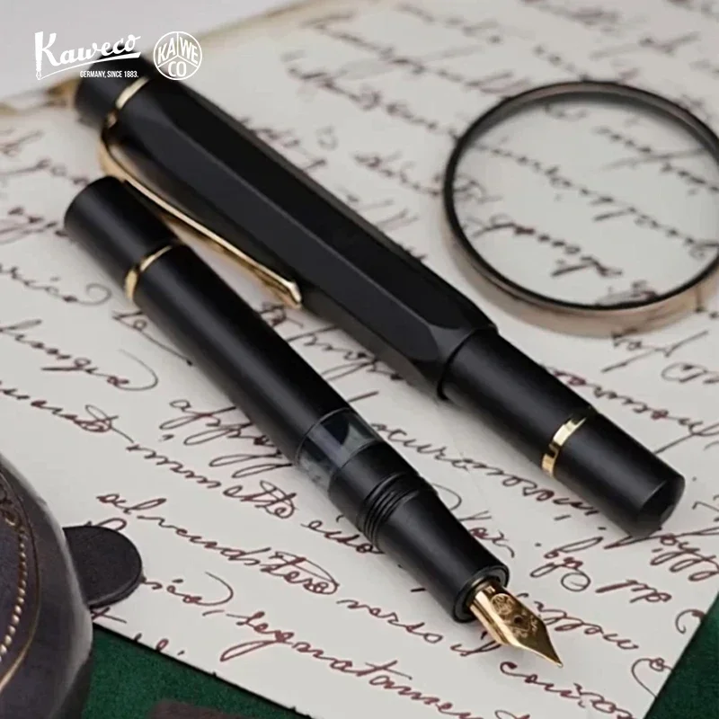 

Классическая спортивная перьевая ручка Kaweco Piston Fill черного цвета с позолоченным стальным наконечником, канцелярские принадлежности для повседневного письма