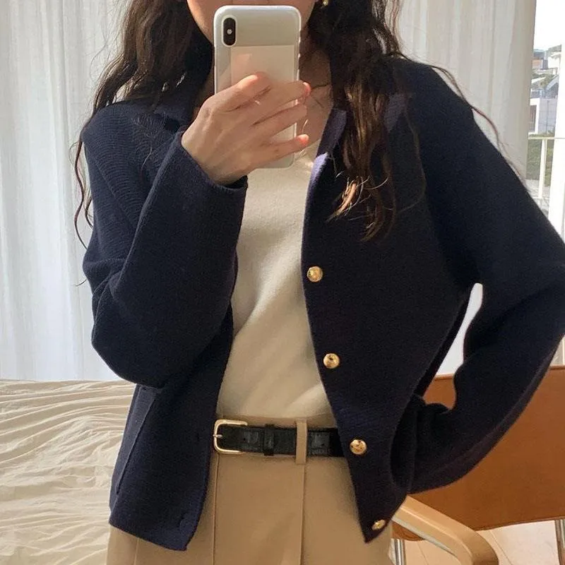 الكورية الحد الأدنى نمط دعوى طوق سترة مشغولة من الصوف الخريف الملابس النسائية تصميم جديد الشعور سترة أنيقة سترة بالأزرار #4