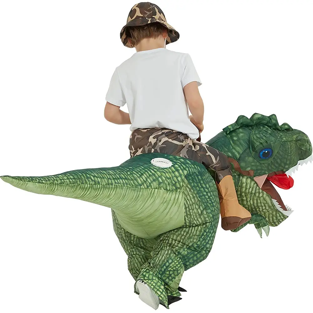 Adult Child Inflatable Jurassic Period Dinosaur Riding Green T-Rex Cosplay Air Blow-up Halloween Carnival Party Costume