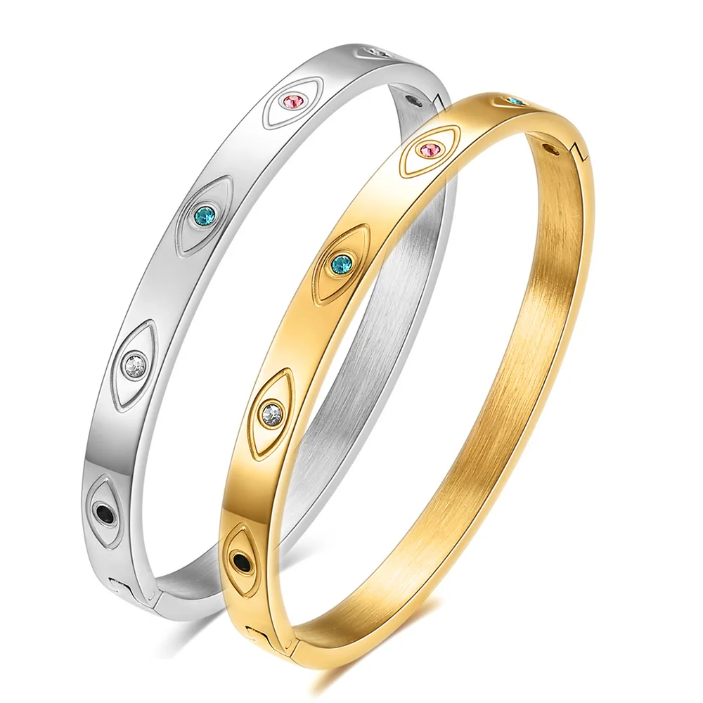 SOMMAR Fashion jewellery charms Gold Plated Girl bangles Colored Zircon 6mm Wide Bangle bracelet Women jewelry image 5