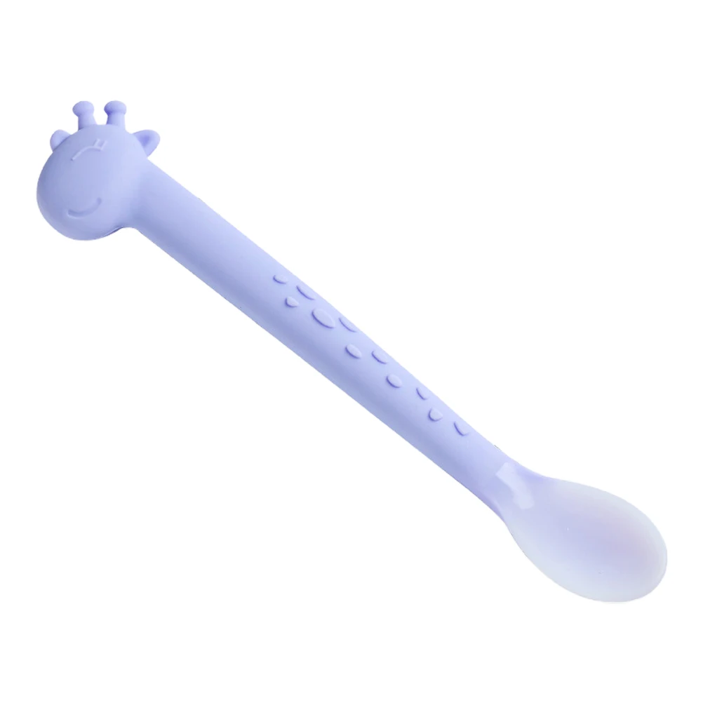 

Baby Silicone Soft Spoon Safe Durable Use Adorable Design Non Slip Grip Microwave Disinfect Kids Feeding Baby Food Rice Paste