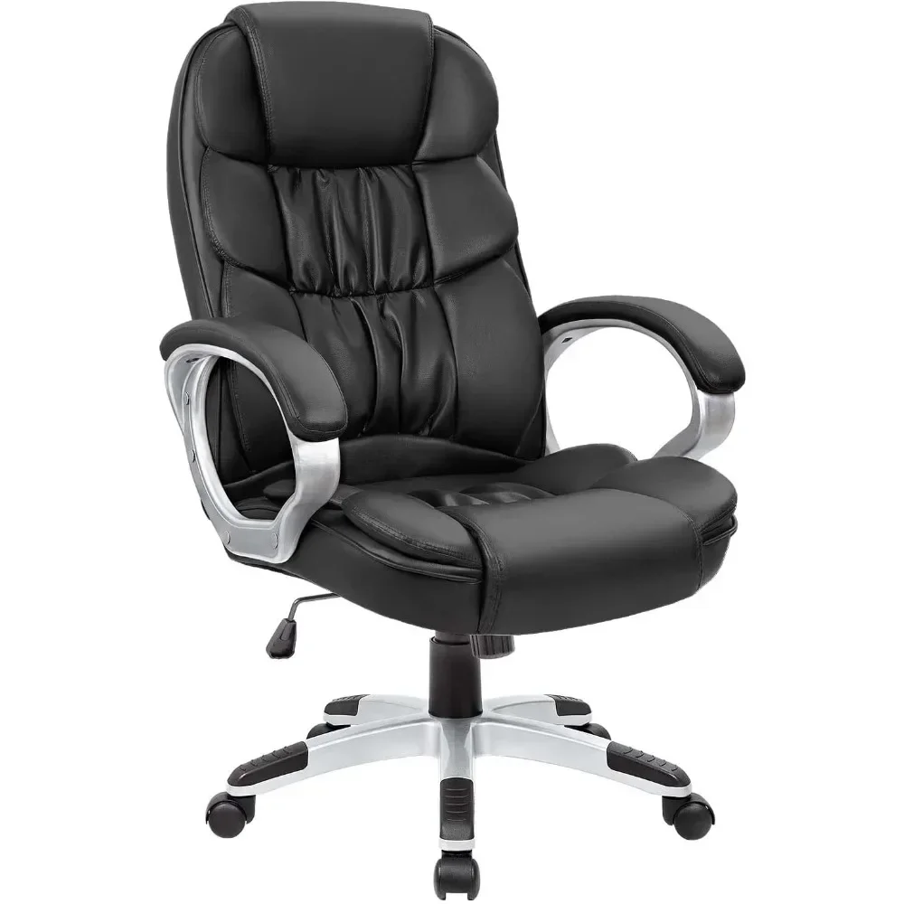 

PU Leather Adjustable Height Modern Executive Swivel Task Chair with Padded Armrests and Lumbar Support