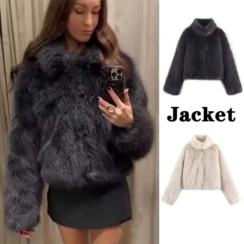 Chaqueta de piel para mujer 2025, nueva Chaqueta corta de calle con botones de manga larga para mujer, ropa de abrigo de ocio a la moda para otoño e invierno