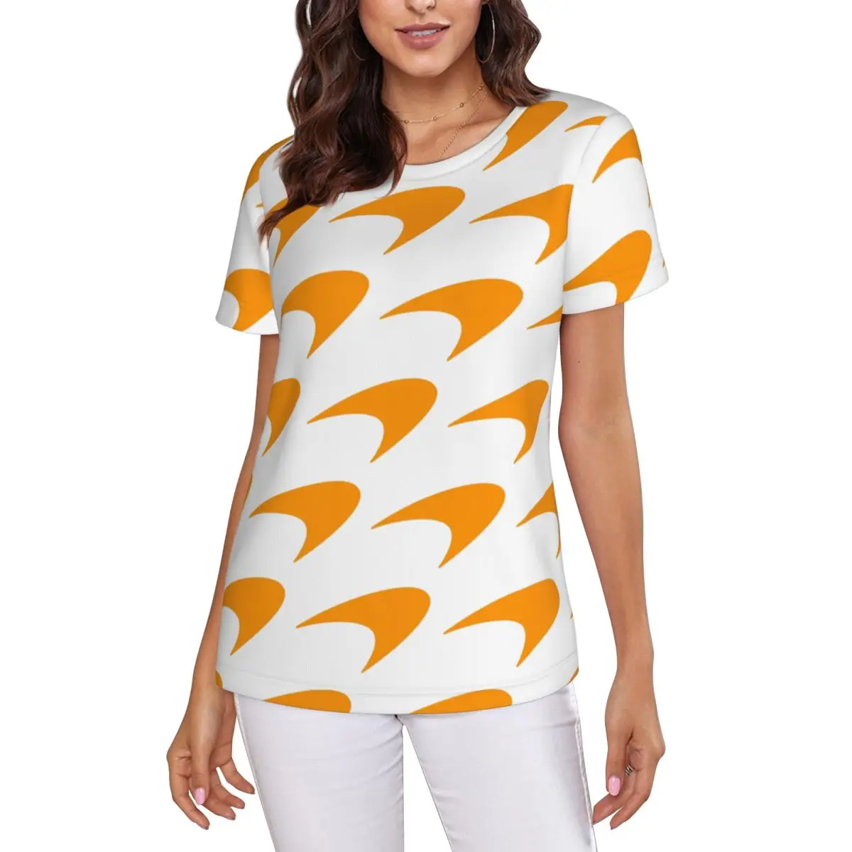 M-McLarens Papaya Logo T-Shirt Women Short Sleeve T Shirts Round Neck Streetwear Cotton Summer Tees Streetwear - view 2
