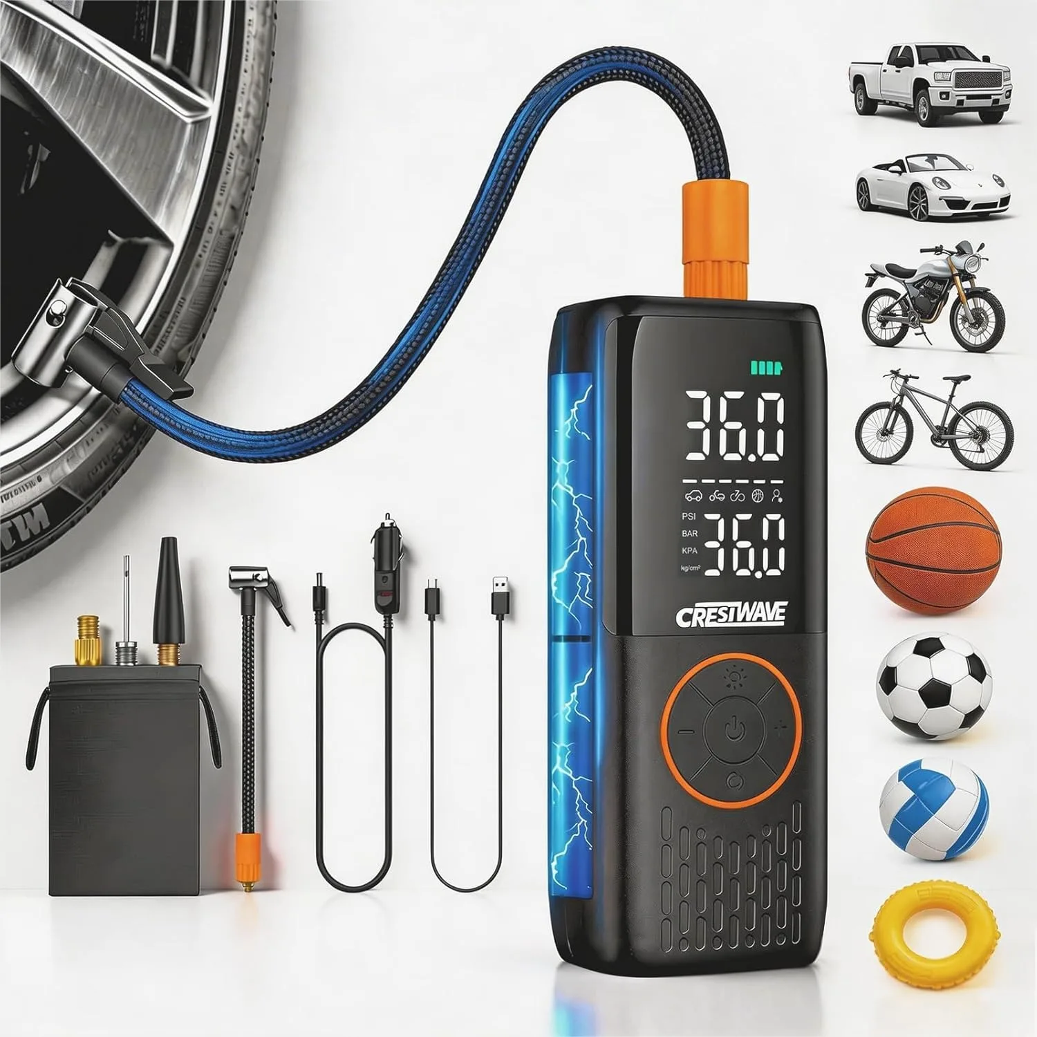 

Car Tire Inflator 20000mAh 150PSI Portable Air Compressor Auto Stop Digital Gauge Fast Inflation for Car Bike Motorcycle Ball