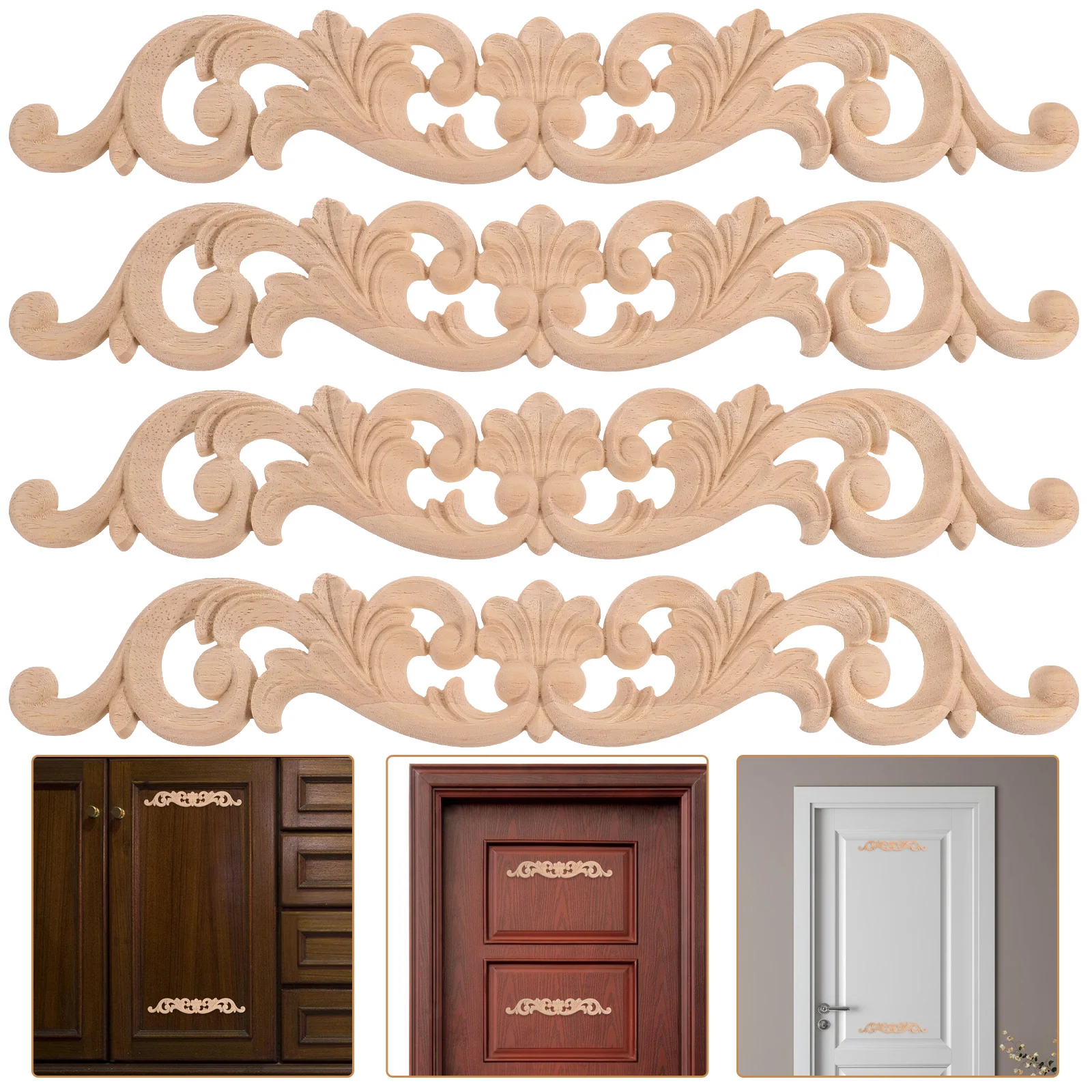 

4pcs Wood Carving Applique Decorative Furniture Onlay Wooden Embellishments for Cabinet Door Table Home for Furniture