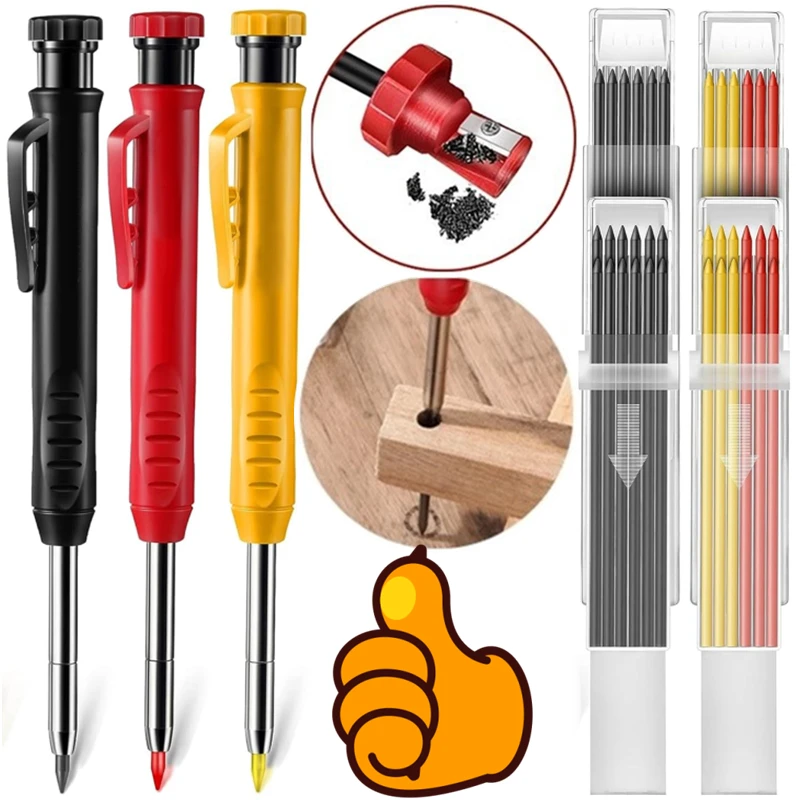 New 2.8mm Solid Carpenter Mechanical Pencil with Sharpener for Woodworking Construction Long Head Carpenter Pencil Stationery