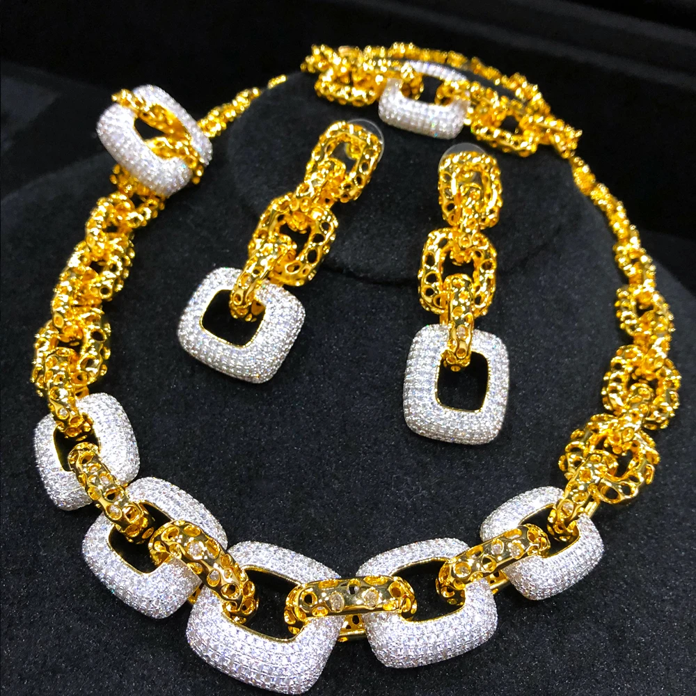 GODKI Icedout 4Pcs Hiphop Punk Miami Link Chains Indian Nigerian Jewelry Set For Women Wedding Cubic Zircon Dubai Bridal Sets