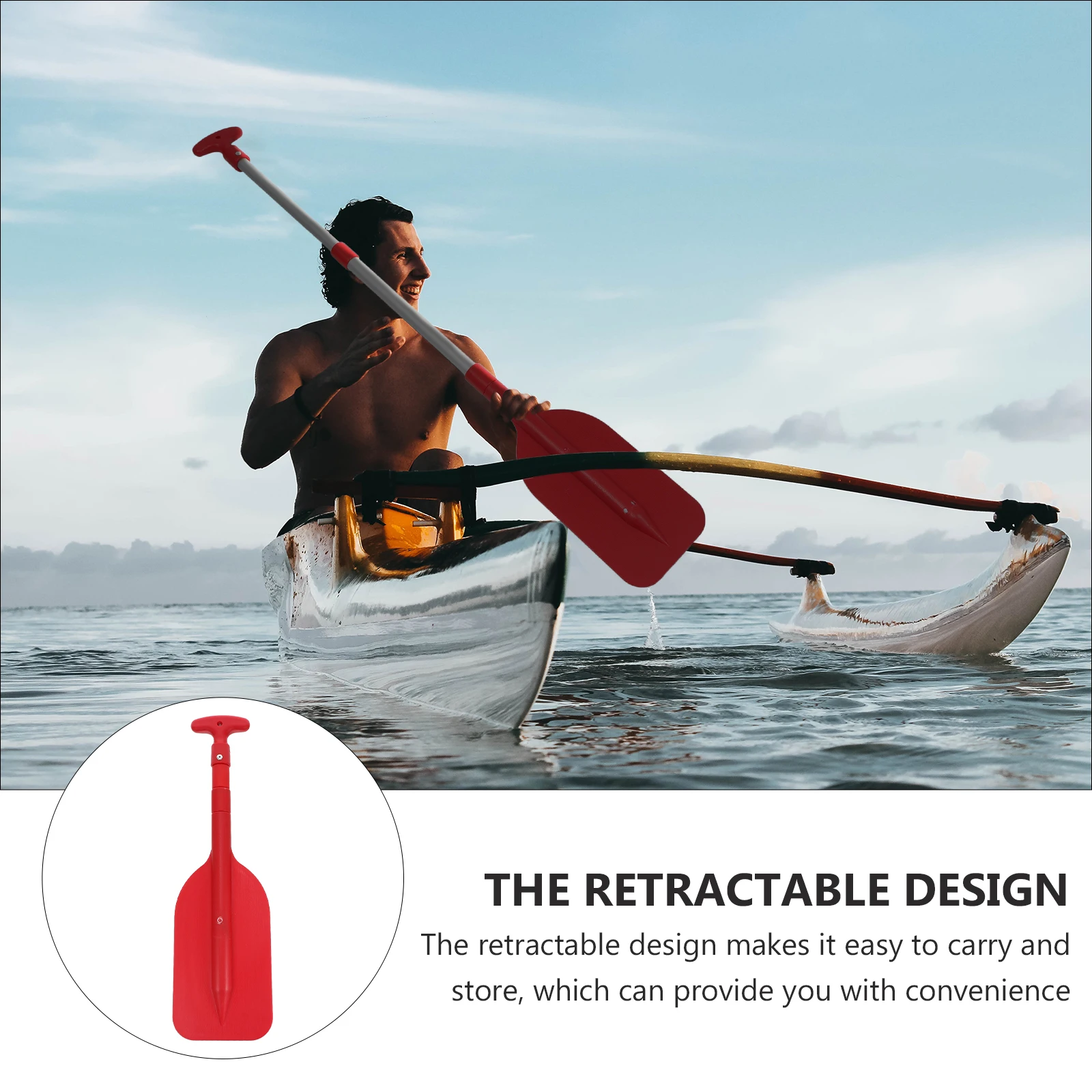 

1pc Retractable Paddle Lightweight Kayak Canoe Accessories Telescoping Boat Rafting Red Portable Foldable Durable Aluminum Water