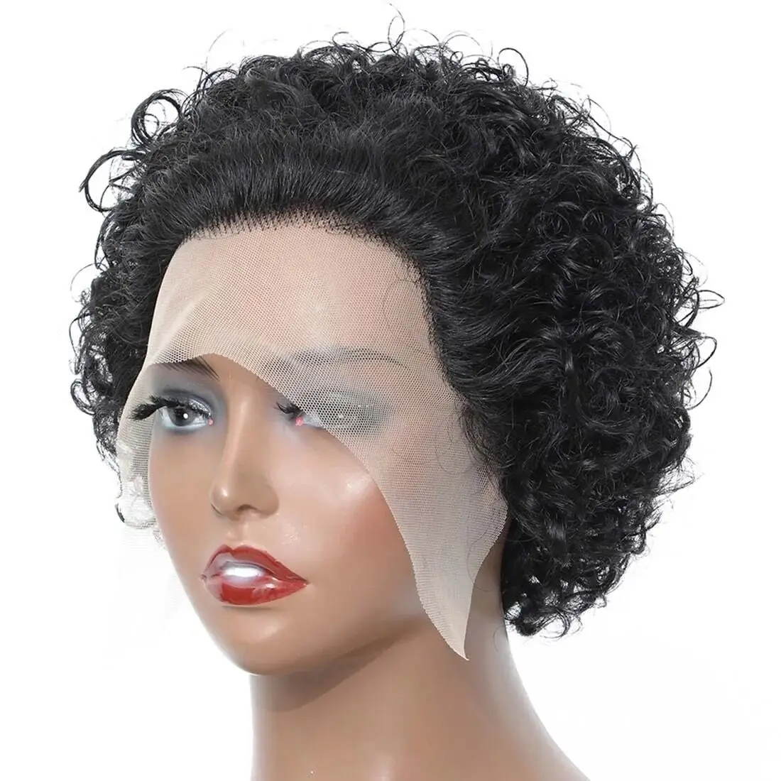 

Pixie Cut Wig 1B Color Lace Wig Spring curl Short Bob Human Hair Wig For Women Natural Color Remy hair