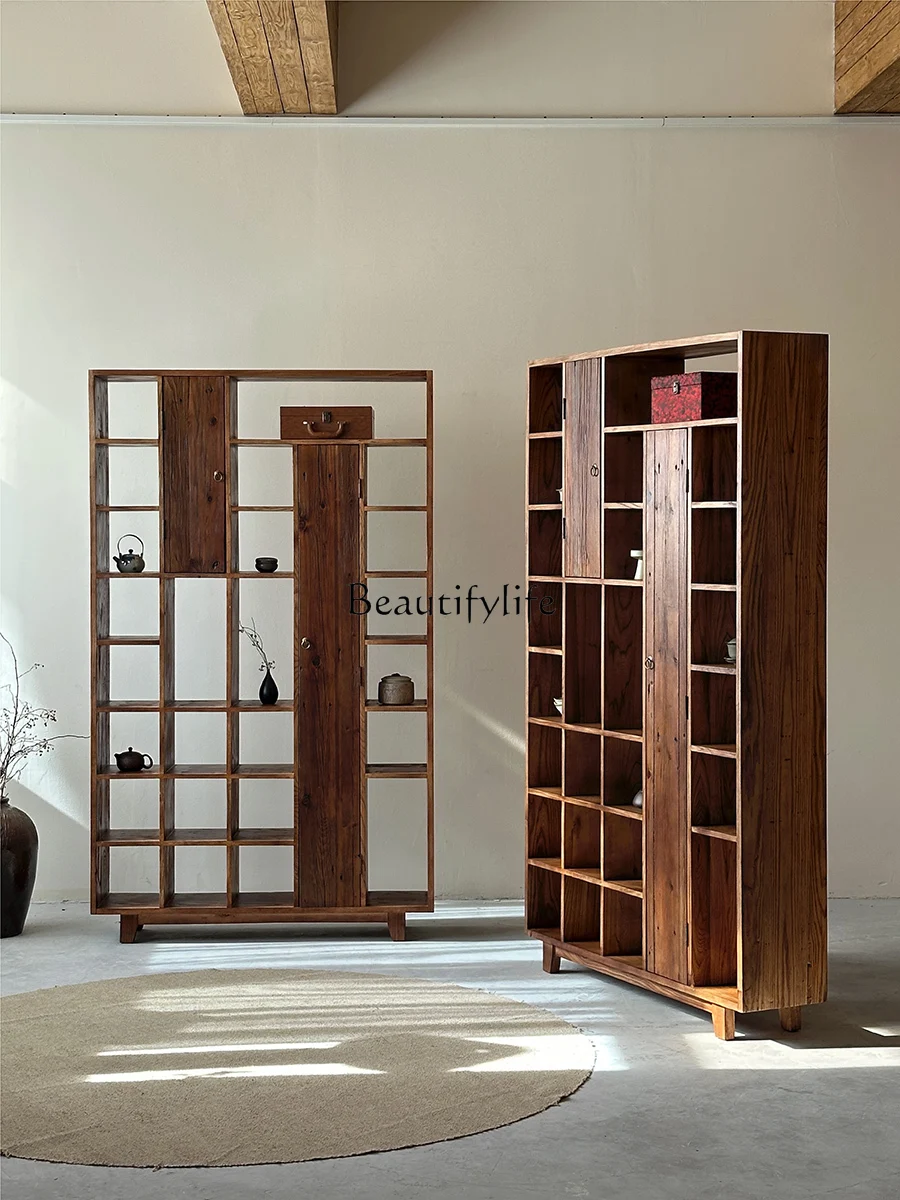 

Solid wood bogu frame display cabinet wabi sabi tea room rack
