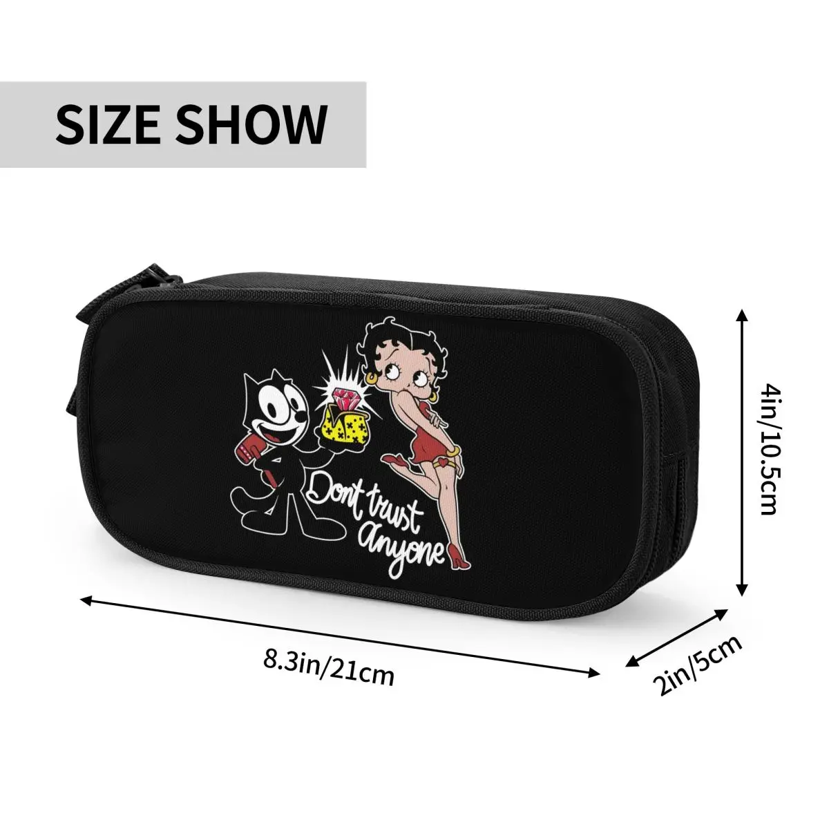 Felix The Cat Boop Betty Dont Trust Anyone Пеналы для девочек и мальчиков Большая вместимость с героями мультфильмов Забавная сумка-карандаш в стиле аниме Школьные принадлежности