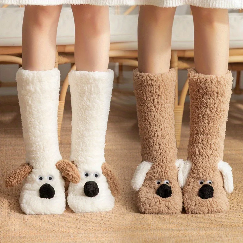 

Cozy Cartoon Dog Winter Socks - Plush, Warm & Soft for Home Use, Non-Slip Floor Slipper Socks with Cute Animal Designs