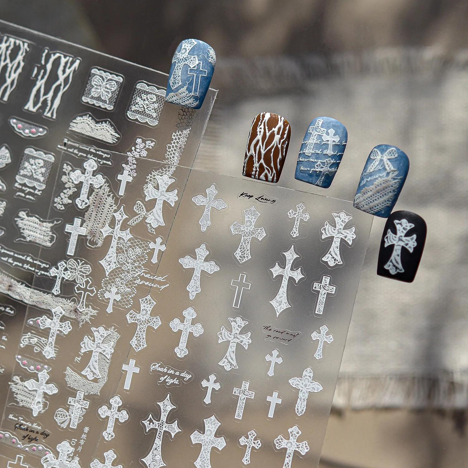 

DIY Nail Stickers Exquisite Style Nail Stickers Retro Lace Cross Self-Adhesive Slider Design Tips Manicure Guides Decoration