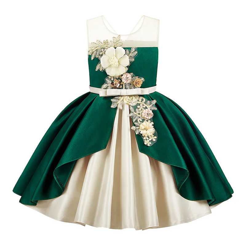 Vestido verde hinchado de tul español para niña pequeña, vestidos