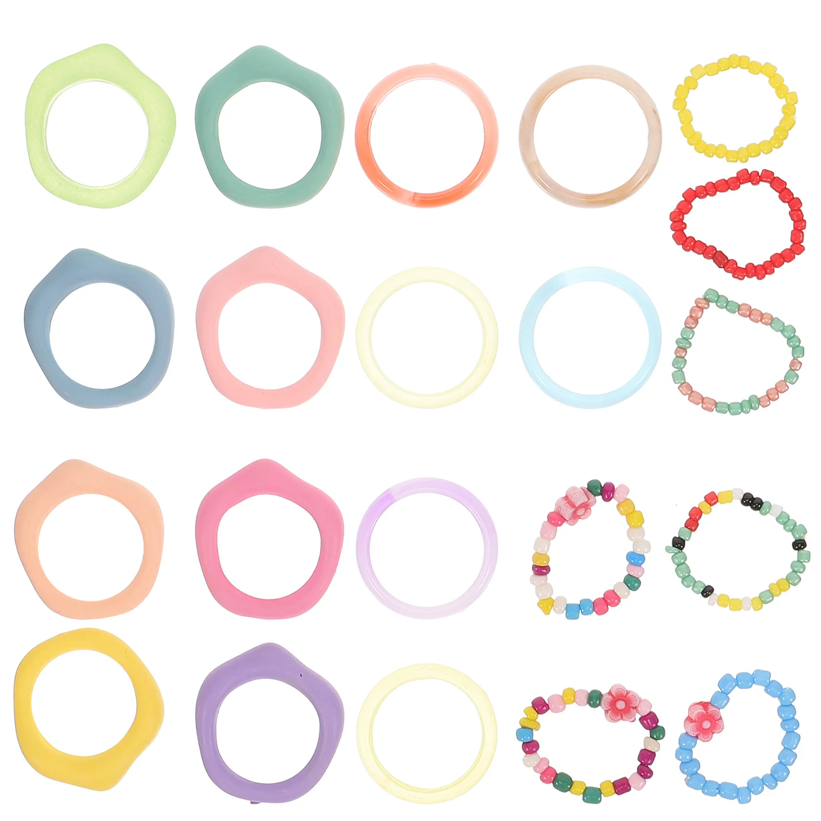 21 قطعة خواتم الاصبع الملونة الراتنج حلقة مجموعة أنيقة تكويم خواتم مجوهرات للنساء الفتيات الصيف الشاطئ اكسسوارات الحفلات