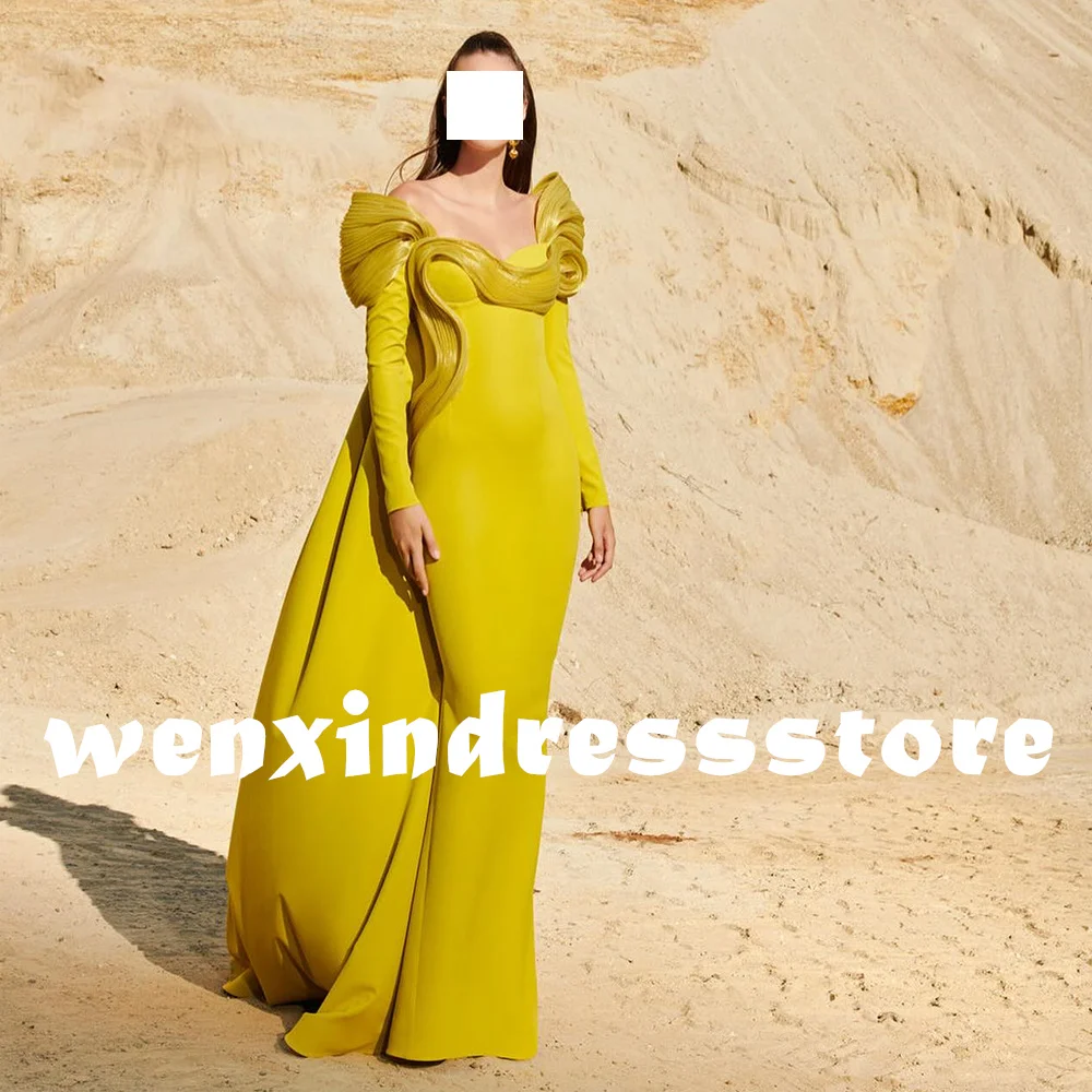 Customized Temperament Jersey Off the Shoulder Evening Dresses Fashion Straight Long Sleeves Floor Length Homecoming Gowns