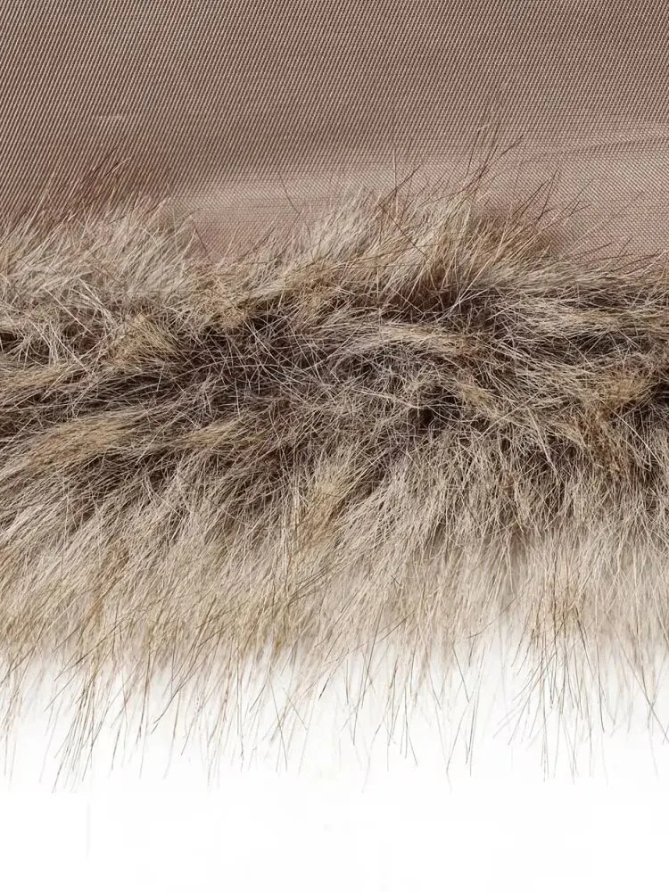 HH امرأة أزياء الشتاء جولة الرقبة طويلة الأكمام المخفية مشبك فو الفراء تأثير سترة قصيرة الإناث الشارع نمط معطف غير رسمي