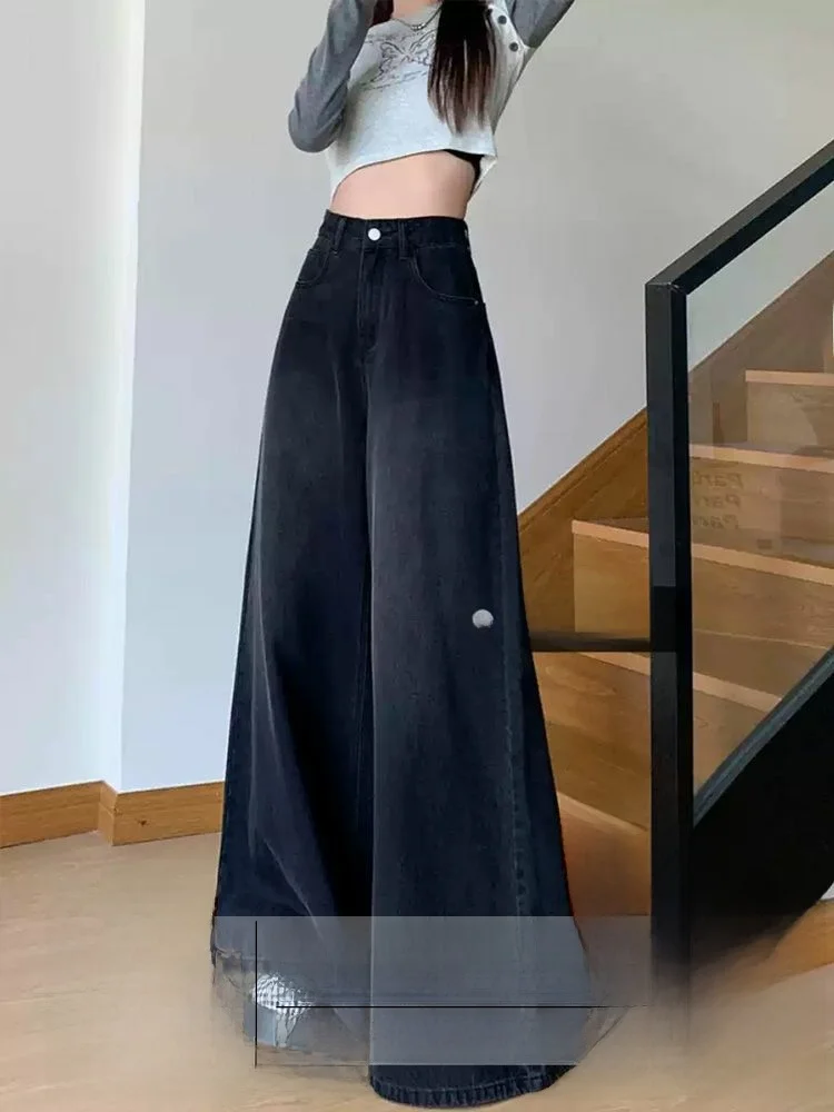 

Джинсовые брюки-юбка с высокой талией и широкими штанинами для женщин, осенне-зимние, свободного кроя, в пол, с эффектом стройности