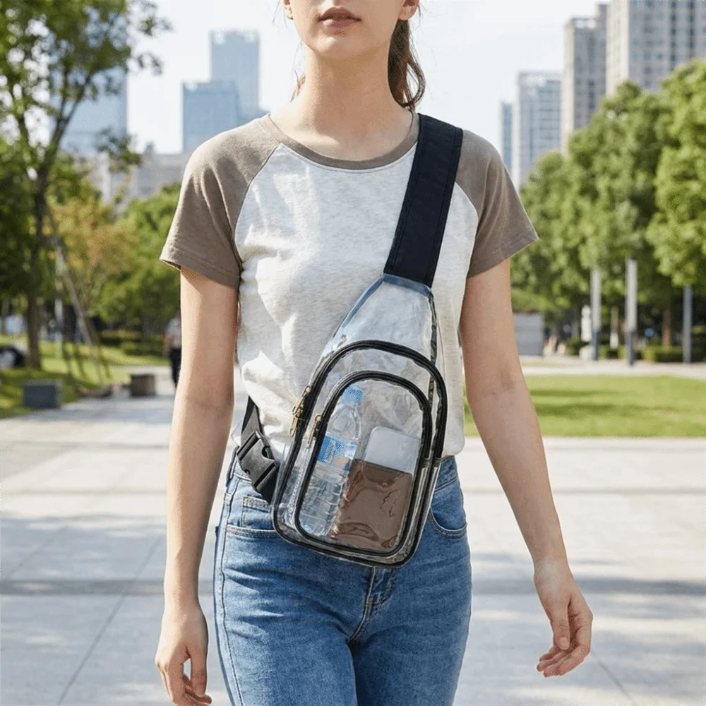 Large Capacity Transparent Crossbody Bag Waterproof Lightweight Clear Chest Bag Adjustable Multifunctional PVC Shoulder Bag