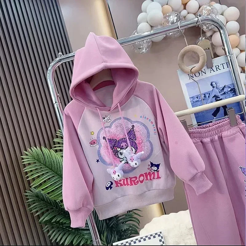 

Girly Heart Kuromi Anime Kawaii Fashion Long Sleeve Hooded Autumn Winter Cute Sanrio Ins Shirt Clothing Casual Sweatpants Gifts